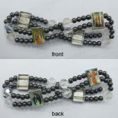 Hematite Beads and Alloy Spacer Religious Bracelet 7.8inch